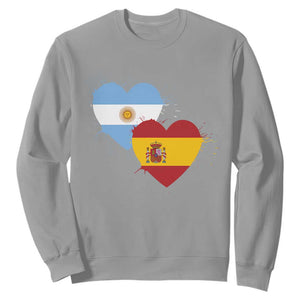 Argentina Spain Flag Two Hearts Graphic Sweatshirt Dual Argentine Spanish Heritage Love Pride