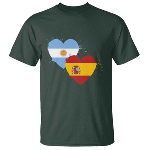 Argentina Spain Flag Two Hearts Graphic T Shirt Dual Argentine Spanish Heritage Love Pride