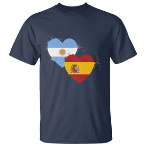 Argentina Spain Flag Two Hearts Graphic T Shirt Dual Argentine Spanish Heritage Love Pride