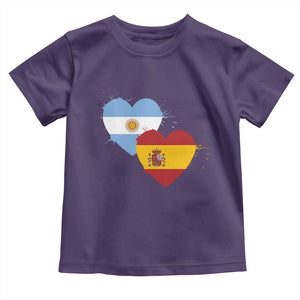 Argentina Spain Flag Two Hearts Graphic Toddler T Shirt Dual Argentine Spanish Heritage Love Pride
