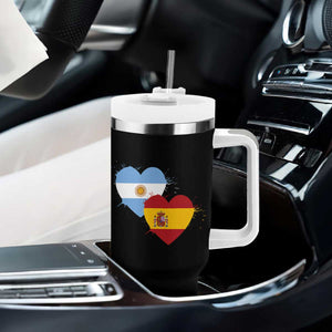 Argentina Spain Flag Two Hearts Graphic Tumbler With Handle Dual Argentine Spanish Heritage Love Pride