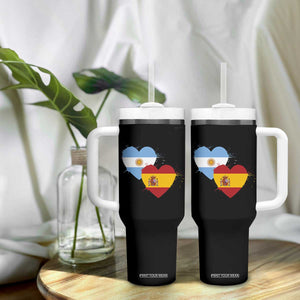 Argentina Spain Flag Two Hearts Graphic Tumbler With Handle Dual Argentine Spanish Heritage Love Pride
