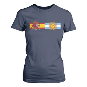 Spain Argentina Dual Flag Graphic T Shirt For Women Mixed Roots Spanish Argentine Heritage Pride Match Day