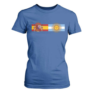 Spain Argentina Dual Flag Graphic T Shirt For Women Mixed Roots Spanish Argentine Heritage Pride Match Day