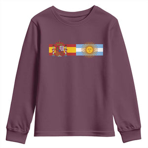 Spain Argentina Dual Flag Graphic Youth Sweatshirt Mixed Roots Spanish Argentine Heritage Pride Match Day