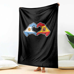 Argentina Spain Flag Heart Hands Graphic Throw Blanket Argentine Spanish Mixed Roots Pride Dual Heritage Match Day