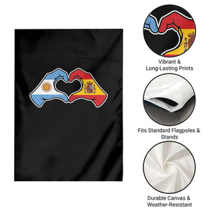 Argentina Spain Flag Heart Hands Graphic Garden Flag Argentine Spanish Mixed Roots Pride Dual Heritage Match Day