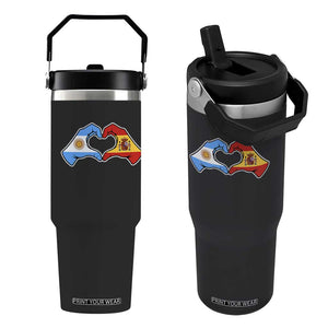 Argentina Spain Flag Heart Hands Graphic Flip Straw Tumbler Argentine Spanish Mixed Roots Pride Dual Heritage Match Day