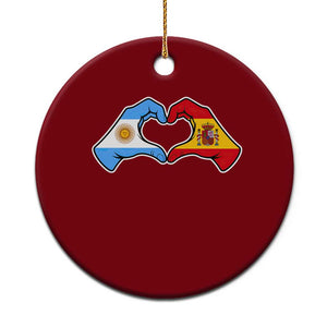 Argentina Spain Flag Heart Hands Graphic Ceramic Ornament Argentine Spanish Mixed Roots Pride Dual Heritage Match Day