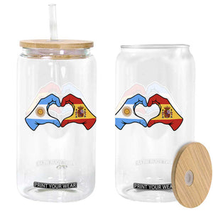 Argentina Spain Flag Heart Hands Graphic Glass Can Argentine Spanish Mixed Roots Pride Dual Heritage Match Day