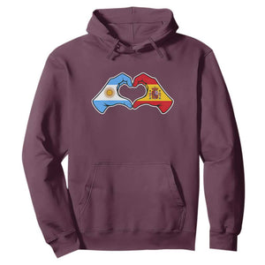 Argentina Spain Flag Heart Hands Graphic Hoodie Argentine Spanish Mixed Roots Pride Dual Heritage Match Day