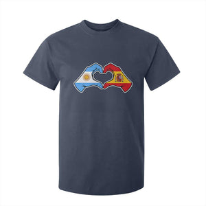 Argentina Spain Flag Heart Hands Graphic T Shirt For Kid Argentine Spanish Mixed Roots Pride Dual Heritage Match Day