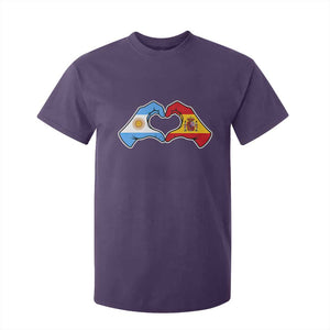 Argentina Spain Flag Heart Hands Graphic T Shirt For Kid Argentine Spanish Mixed Roots Pride Dual Heritage Match Day