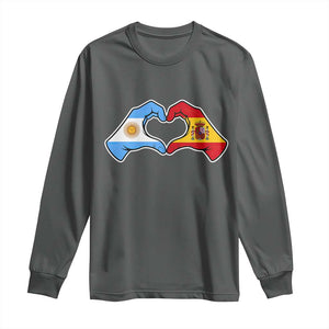 Argentina Spain Flag Heart Hands Graphic Long Sleeve Shirt Argentine Spanish Mixed Roots Pride Dual Heritage Match Day