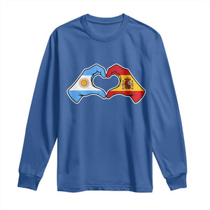Argentina Spain Flag Heart Hands Graphic Long Sleeve Shirt Argentine Spanish Mixed Roots Pride Dual Heritage Match Day