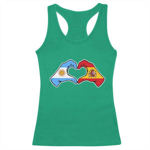 Argentina Spain Flag Heart Hands Graphic Racerback Tank Top Argentine Spanish Mixed Roots Pride Dual Heritage Match Day