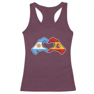Argentina Spain Flag Heart Hands Graphic Racerback Tank Top Argentine Spanish Mixed Roots Pride Dual Heritage Match Day