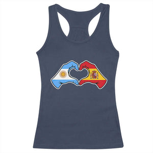 Argentina Spain Flag Heart Hands Graphic Racerback Tank Top Argentine Spanish Mixed Roots Pride Dual Heritage Match Day