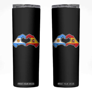 Argentina Spain Flag Heart Hands Graphic Skinny Tumbler Argentine Spanish Mixed Roots Pride Dual Heritage Match Day