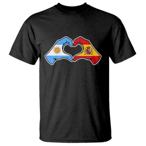 Argentina Spain Flag Heart Hands Graphic T Shirt Argentine Spanish Mixed Roots Pride Dual Heritage Match Day