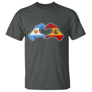 Argentina Spain Flag Heart Hands Graphic T Shirt Argentine Spanish Mixed Roots Pride Dual Heritage Match Day