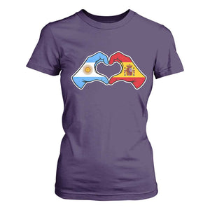 Argentina Spain Flag Heart Hands Graphic T Shirt For Women Argentine Spanish Mixed Roots Pride Dual Heritage Match Day