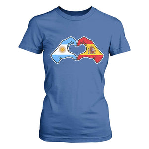 Argentina Spain Flag Heart Hands Graphic T Shirt For Women Argentine Spanish Mixed Roots Pride Dual Heritage Match Day