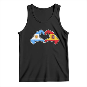 Argentina Spain Flag Heart Hands Graphic Tank Top Argentine Spanish Mixed Roots Pride Dual Heritage Match Day