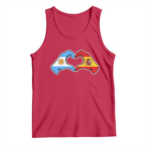 Argentina Spain Flag Heart Hands Graphic Tank Top Argentine Spanish Mixed Roots Pride Dual Heritage Match Day
