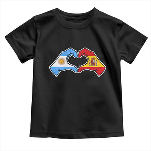 Argentina Spain Flag Heart Hands Graphic Toddler T Shirt Argentine Spanish Mixed Roots Pride Dual Heritage Match Day