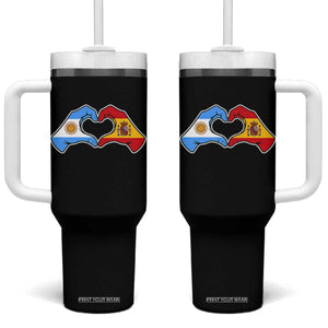 Argentina Spain Flag Heart Hands Graphic Tumbler With Handle Argentine Spanish Mixed Roots Pride Dual Heritage Match Day