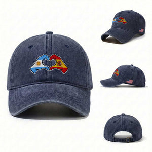 Argentina Spain Flag Heart Hands Graphic Washed Cotton Baseball Cap Argentine Spanish Mixed Roots Pride Dual Heritage Match Day