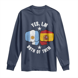 Yes Im Both Of Them Argentina Spain Fist Bump Graphic Long Sleeve Shirt Proud Spanish Argentine Dual Heritage Pride Match Day