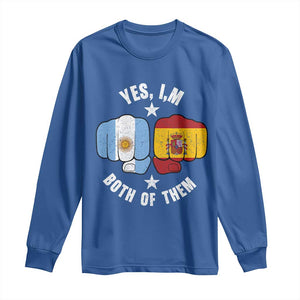 Yes Im Both Of Them Argentina Spain Fist Bump Graphic Long Sleeve Shirt Proud Spanish Argentine Dual Heritage Pride Match Day