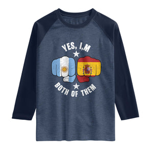 Yes Im Both Of Them Argentina Spain Fist Bump Graphic Raglan Shirt Proud Spanish Argentine Dual Heritage Pride Match Day