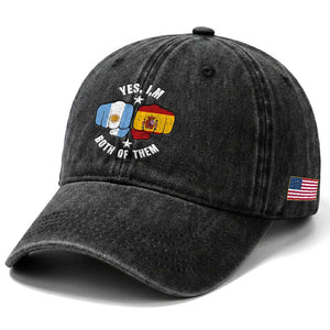 Yes Im Both Of Them Argentina Spain Fist Bump Graphic Washed Cotton Baseball Cap Proud Spanish Argentine Dual Heritage Pride Match Day