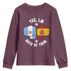 Yes Im Both Of Them Argentina Spain Fist Bump Graphic Youth Sweatshirt Proud Spanish Argentine Dual Heritage Pride Match Day