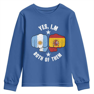 Yes Im Both Of Them Argentina Spain Fist Bump Graphic Youth Sweatshirt Proud Spanish Argentine Dual Heritage Pride Match Day