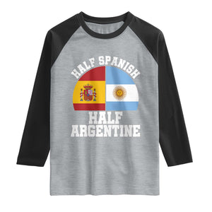 Half Spanish Half Argentine Flag Graphic Raglan Shirt Proud Spain Argentina Dual Heritage Pride