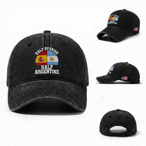 Half Spanish Half Argentine Flag Graphic Washed Cotton Baseball Cap Proud Spain Argentina Dual Heritage Pride