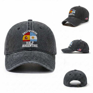 Half Spanish Half Argentine Flag Graphic Washed Cotton Baseball Cap Proud Spain Argentina Dual Heritage Pride