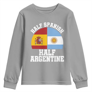 Half Spanish Half Argentine Flag Graphic Youth Sweatshirt Proud Spain Argentina Dual Heritage Pride