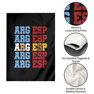 Retro ARG ESP Argentina Espana Flag Typography Graphic Garden Flag Country Code Dual Argentine Spainish Heritage Pride