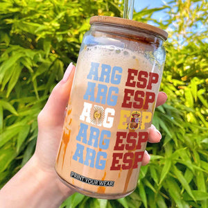 Retro ARG ESP Argentina Espana Flag Typography Graphic Glass Can Country Code Dual Argentine Spainish Heritage Pride