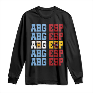 Retro ARG ESP Argentina Espana Flag Typography Graphic Long Sleeve Shirt Country Code Dual Argentine Spainish Heritage Pride