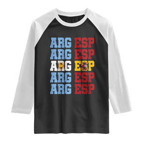 Retro ARG ESP Argentina Espana Flag Typography Graphic Raglan Shirt Country Code Dual Argentine Spainish Heritage Pride