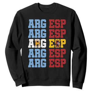 Retro ARG ESP Argentina Espana Flag Typography Graphic Sweatshirt Country Code Dual Argentine Spainish Heritage Pride