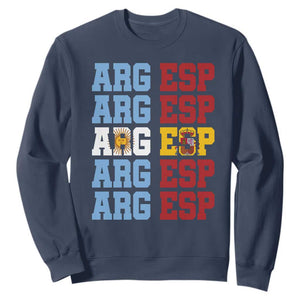 Retro ARG ESP Argentina Espana Flag Typography Graphic Sweatshirt Country Code Dual Argentine Spainish Heritage Pride