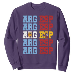 Retro ARG ESP Argentina Espana Flag Typography Graphic Sweatshirt Country Code Dual Argentine Spainish Heritage Pride