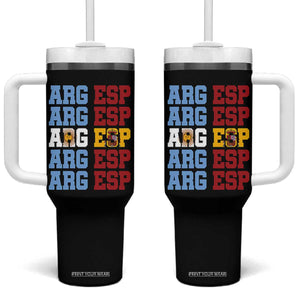 Retro ARG ESP Argentina Espana Flag Typography Graphic Tumbler With Handle Country Code Dual Argentine Spainish Heritage Pride